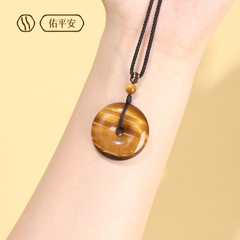 Natural tiger eye stone peace pendant, tiger eye stone wood-changing stone pendant, raw stone crystal necklace for men and women