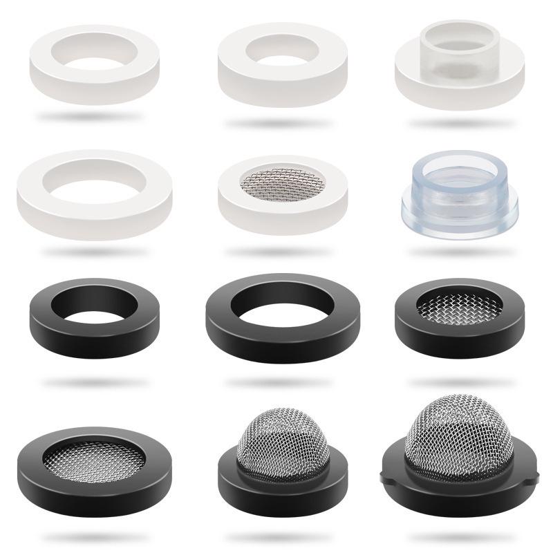 High-temp resistant rubber silicone sealing washer with flat mesh gasket for 4-point water heater and 6-point water meter shower inlet hose.
