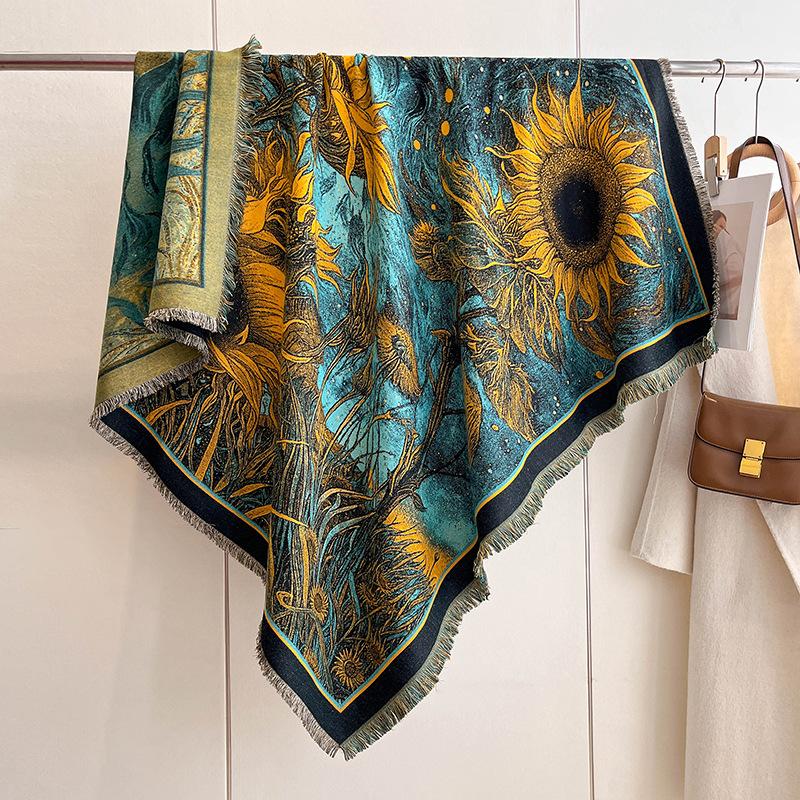 Mixed Contrasting Color Double-Sided Shawl Winter High-End Warm Square Scarf