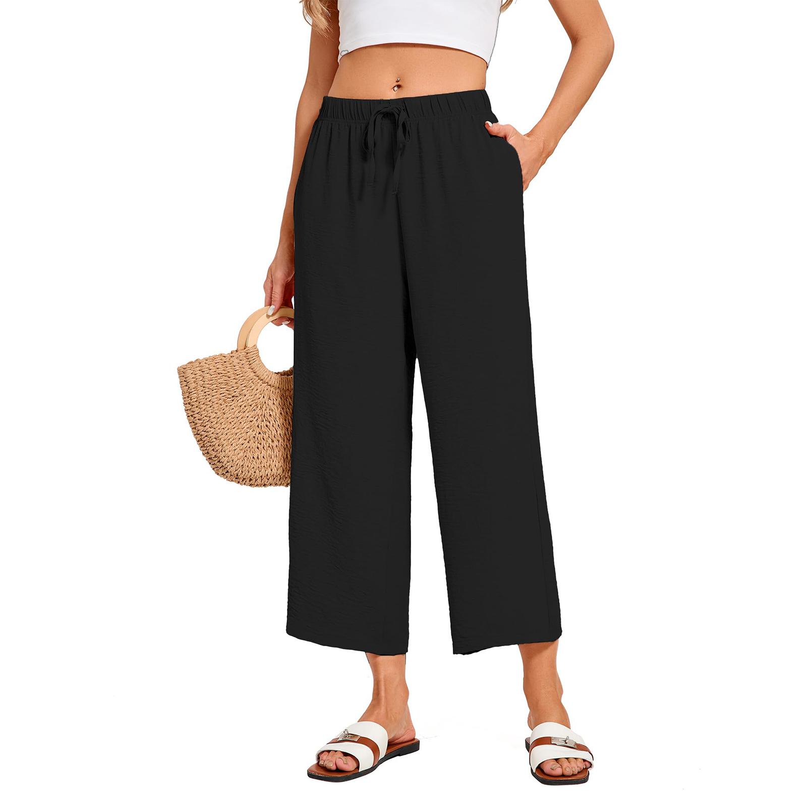 

Women s Casual Fashion Cotton-Linen Blend Pants With Side Pockets XL чёрный