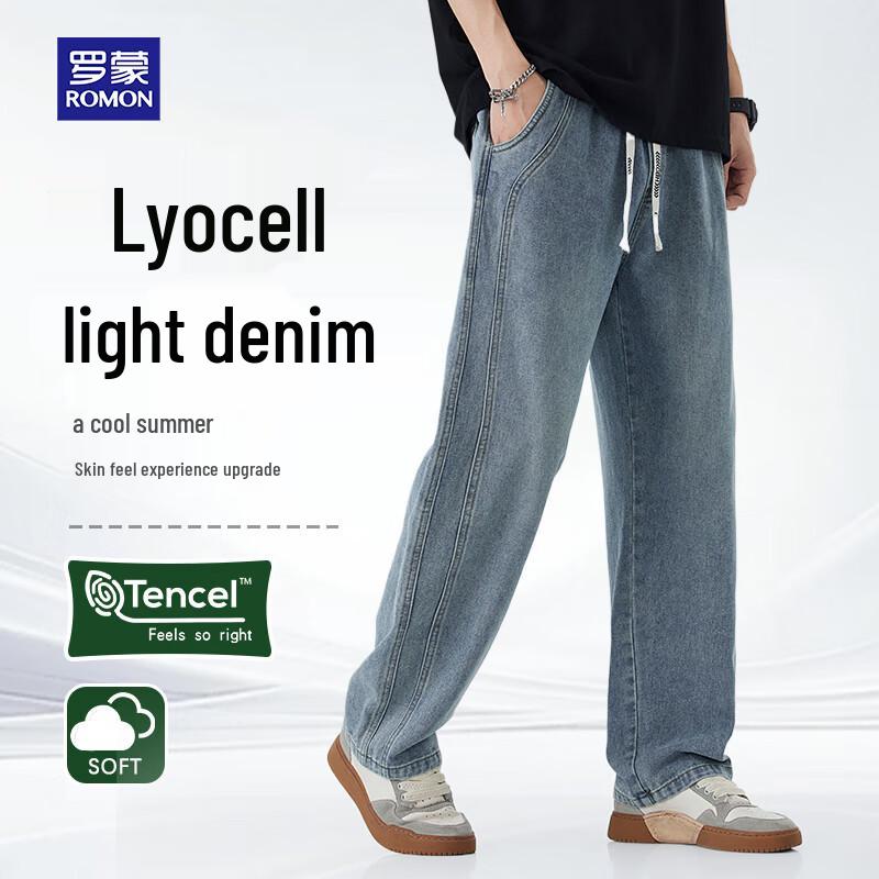 ROMON Men s Lyocell Tencel Summer Straight-Leg Jeans 4XL
