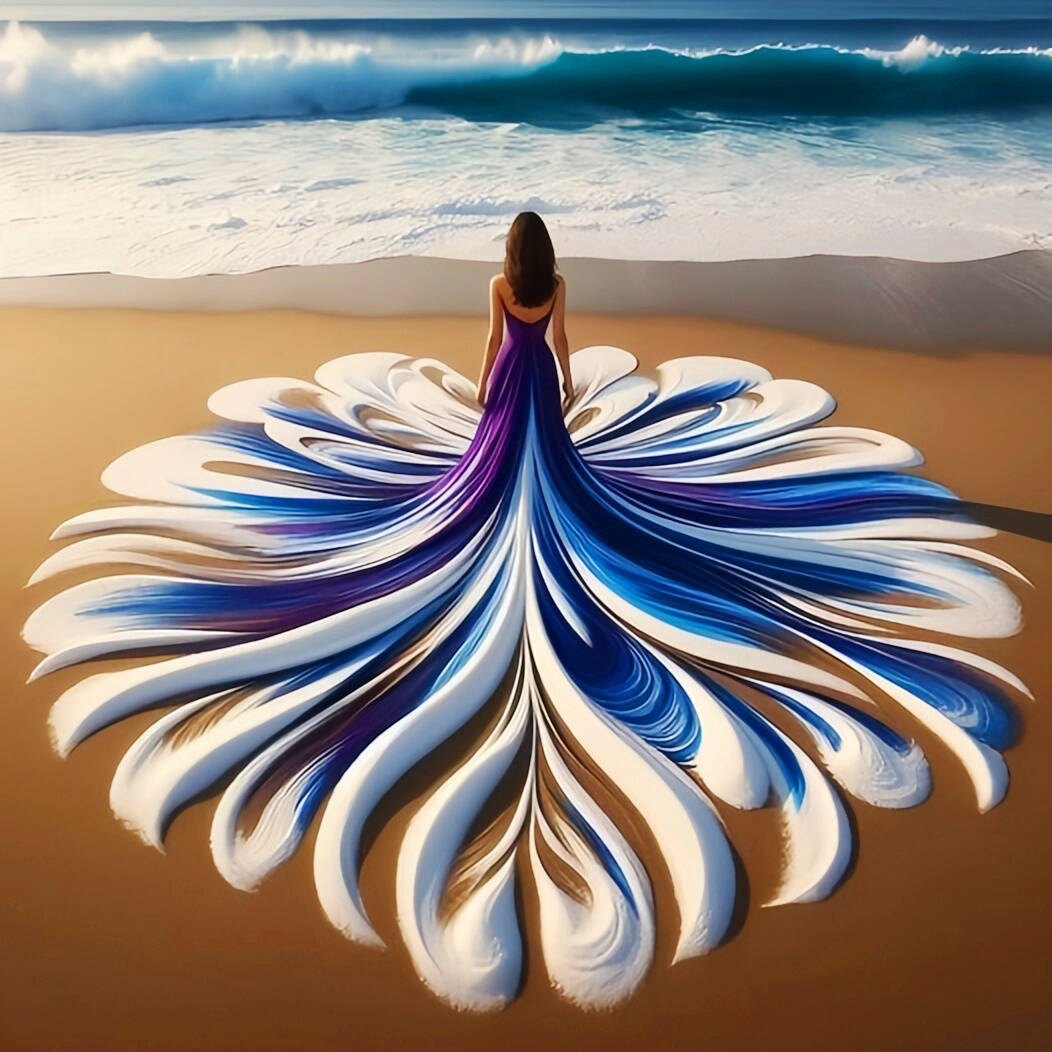 

Алмазная мозаика своими руками Вечернее платье Женщина Полная алмазная живопись Морской пейзаж Домашний декор Стразы Round 50x50cm