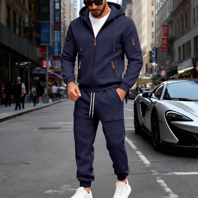 Mens Heavyweight Fleece Loose Hooded Sweatshirt And Pants Casual Sport Two Piece Set