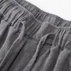 Summer Gray Lightweight Shorts for Men, Cotton and Linen Solid Color, Loose and Breathable, Elastic Waistband Drawstring Five Quarter Pants