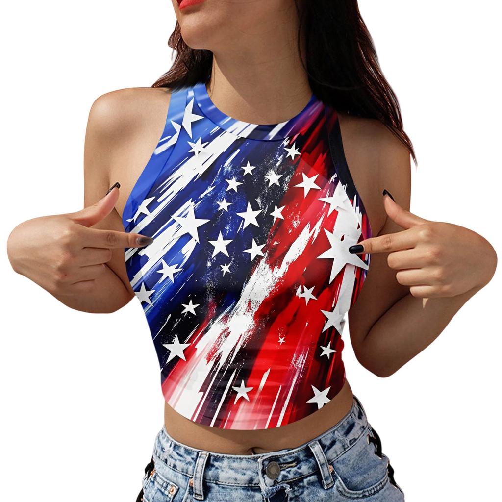 Damenmode Unabhängigkeitstag Print Ärmelloses Basic Tanktop