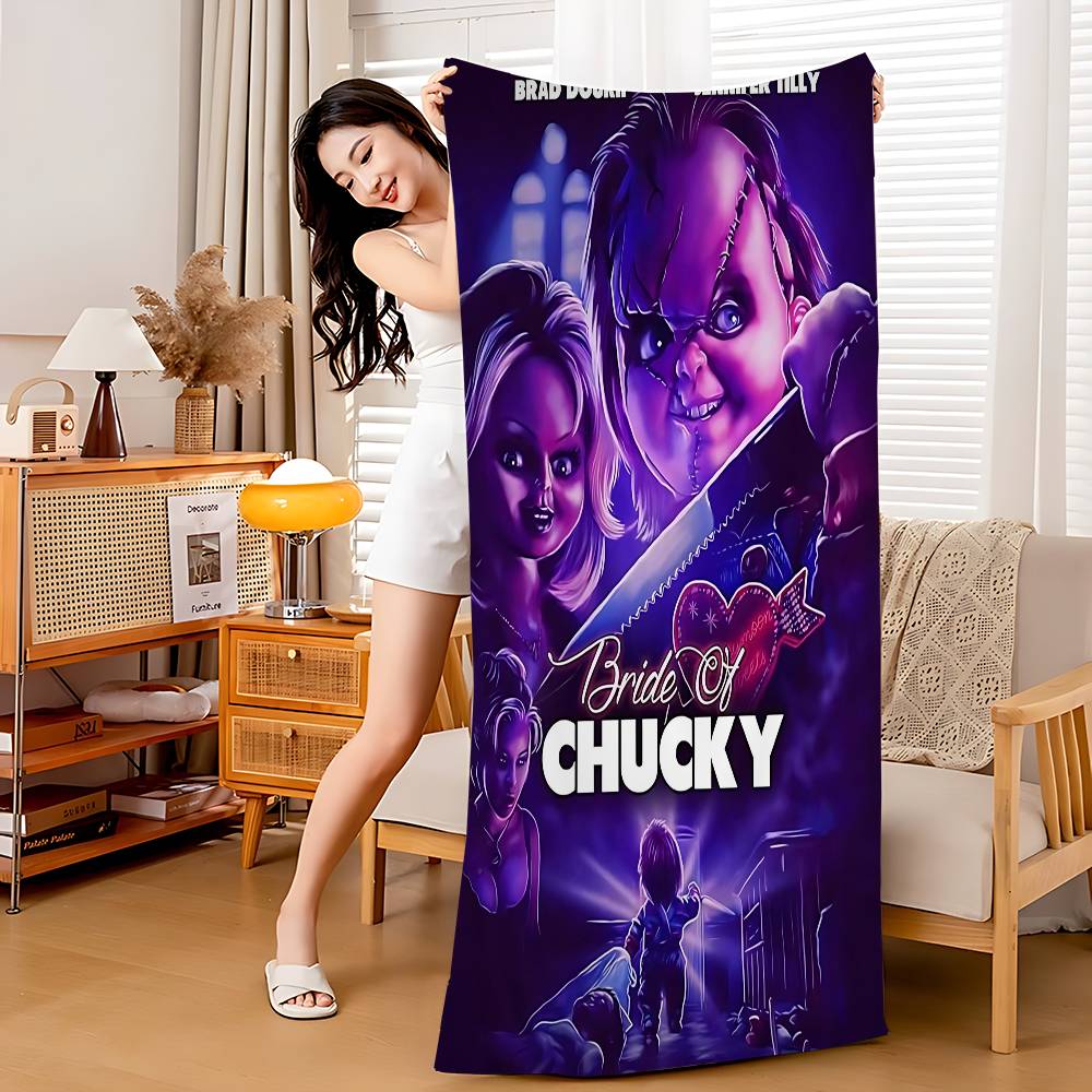 Klassisches Chucky Horrorfilm Strandtuch Bunte Badetücher Für Mädchen Mikrofaser Schnelltrocknend Sandfrei Strand Yoga Spa Fitnessstudio