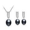 Echtes Naturperlen Halsketten-Ohrring-Set für Damen, Hochzeit Weiß 925 Silber Halskette Perlen-Set Mutter Ehefrau Jubiläumsgeschenk Schwarz