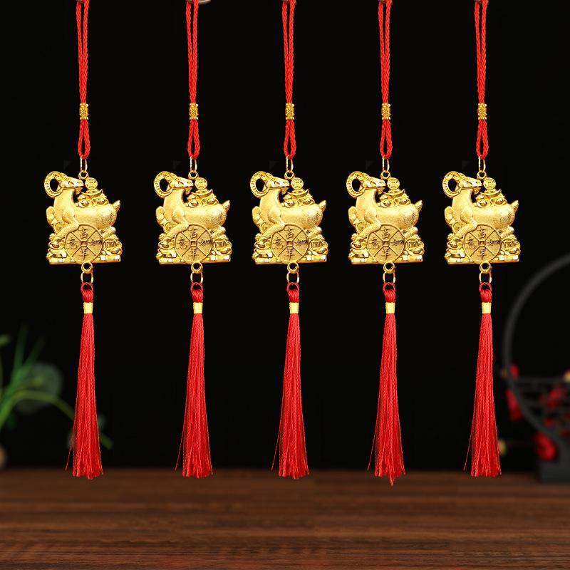 1 Stück Gold Glücksdesign Rote Quasten Chinesisches Neujahr 2027 Ziege Hängende Ornamente Für Frühlingsfest Haus Wanddekor
