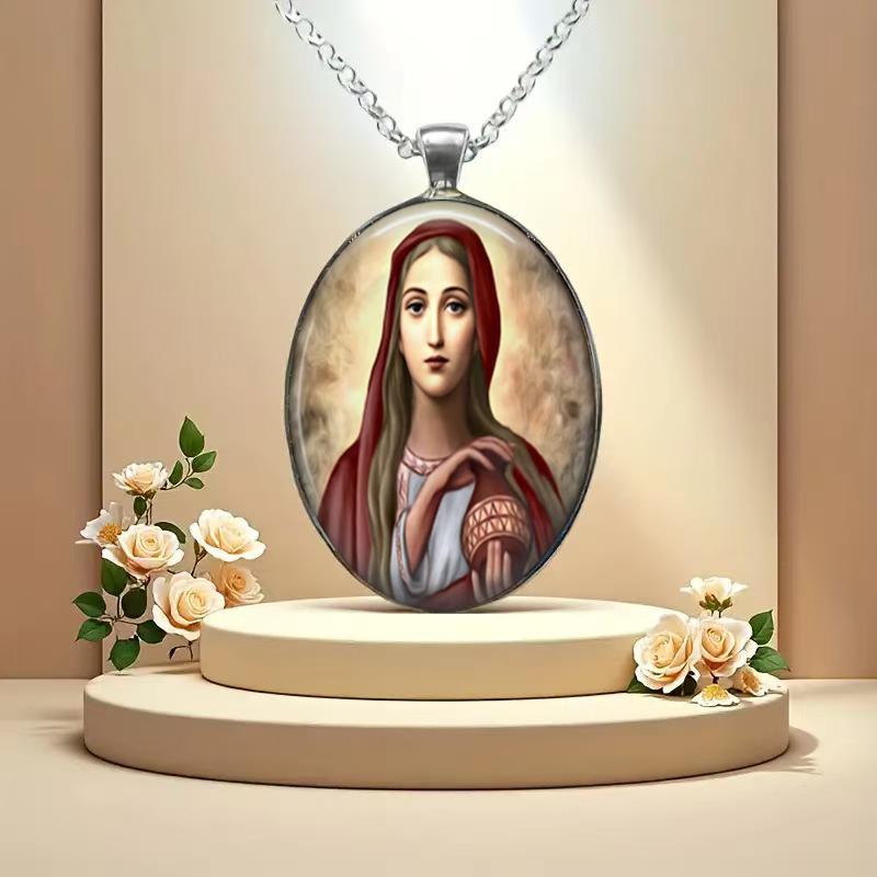 A Christian Virgin Mary Pendant Necklace, Faith, Hope, Love Jewelry, Religious Gifts for Women, Time Gemstone Necklace Pendant