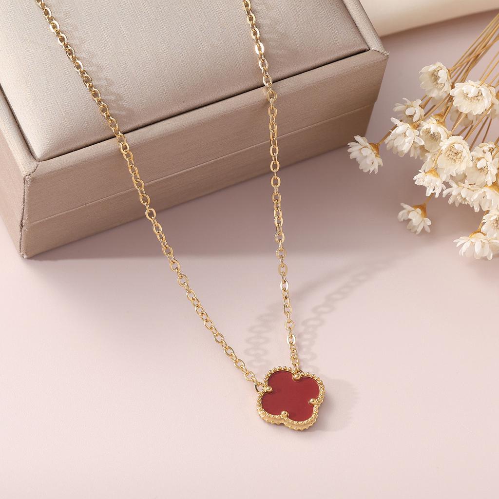 15mm Double-Sided Four-Leaf Clover Necklace Pendant Titanium Steel Simple Fashion 18K Does Not Lose Color Necklace
