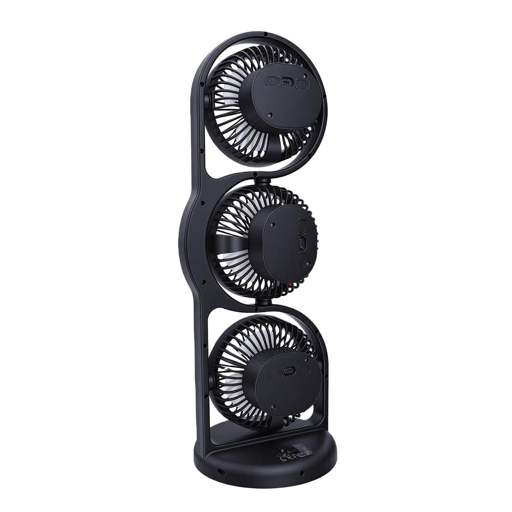 Ventilatore da Scrivania USB Ricaricabile Portatile a 3 Teste con Diverse Impostazioni di Velocità Luce per Studio Lavoro Esterno