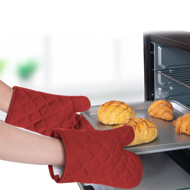 1PC Heat Resistant Oven Mitts Kitchen Gloves Microwave Safe Long Anti Scalding Cloth Mittens For Cooking Baking Solid Color Protective Gear
