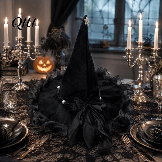 Feiertagsdekoration Halloween Hexenhut mit spitzer Kappe, Langlebiges Polyester-Kostümzubehör, Gartendekoration Schleife für Partys Und Spukhäuser