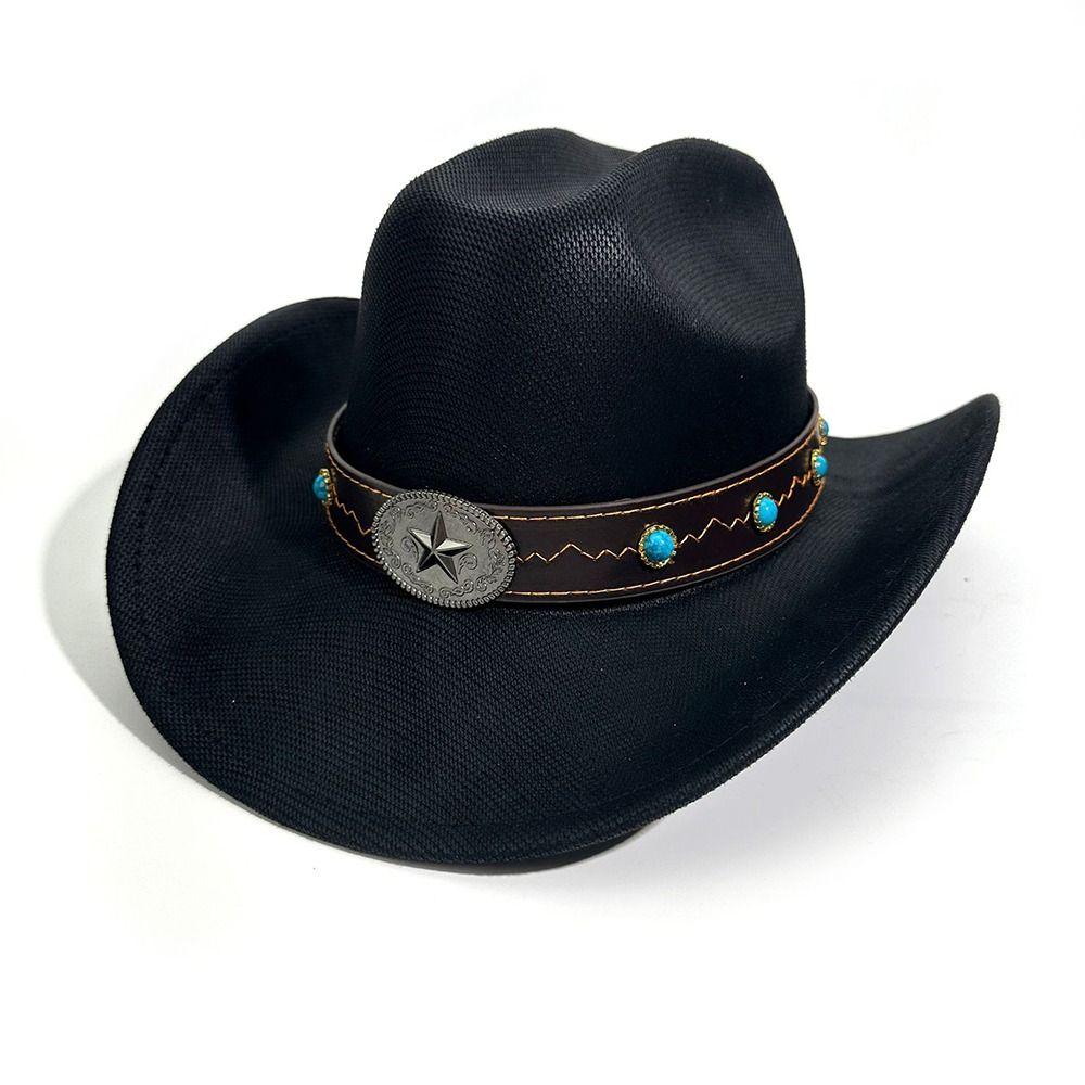 New Curved Brim Western Cowboy Hat Ethnic Large Roll Brim Cowgirl Cap Jazz Fedora Hats Outdoor Riding