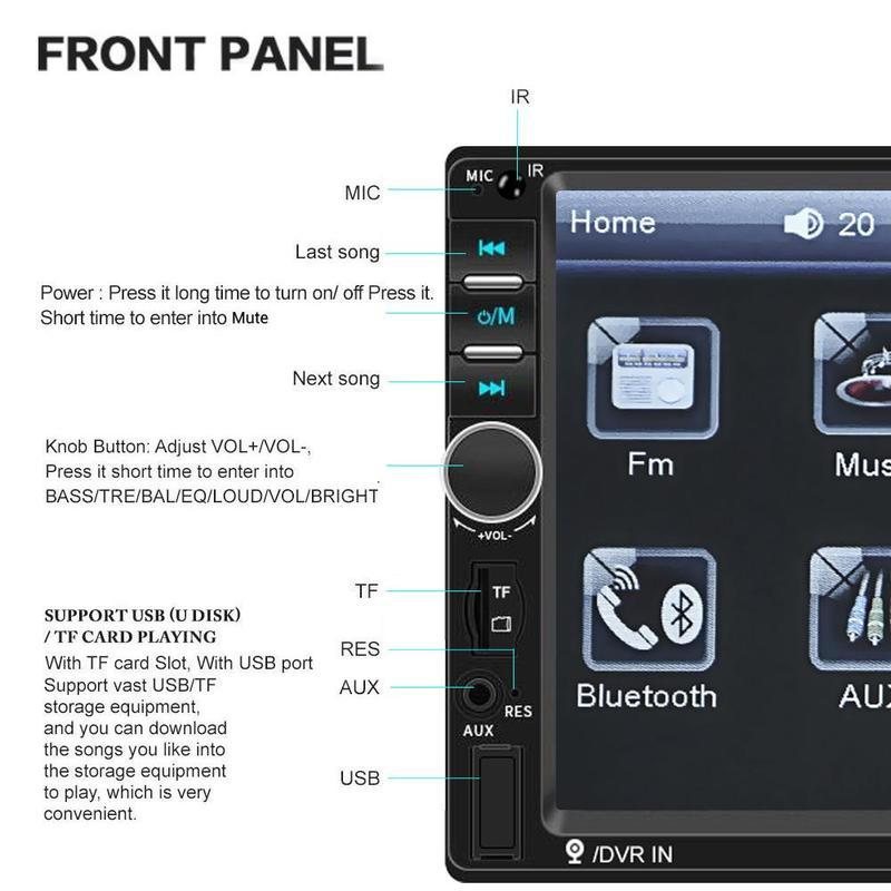 Autorádio 7" 2Din audio Stereo Bluetooth Zadní kamera Vestavěný systém DVR do auta