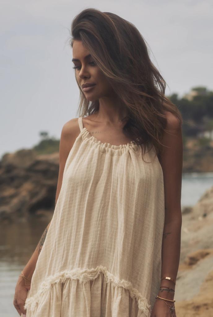 Bina - Boho beige maxi dress ONE SIZE