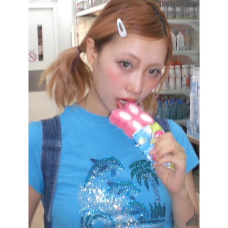 T-shirt Y2k Japonais Strass Vintage Harajuku Imprimé Diamant T-shirts Trashy Esthétique Années 2000 T-shirt Bleu Grunge