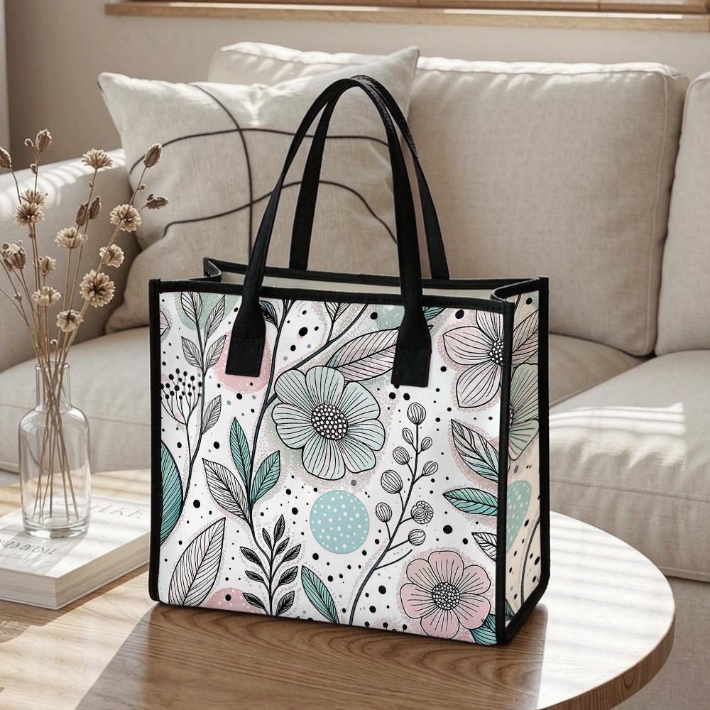 Floral Print Fashion Tote Bag For Daily Shopping Travel Commute Casual Carry Handbag