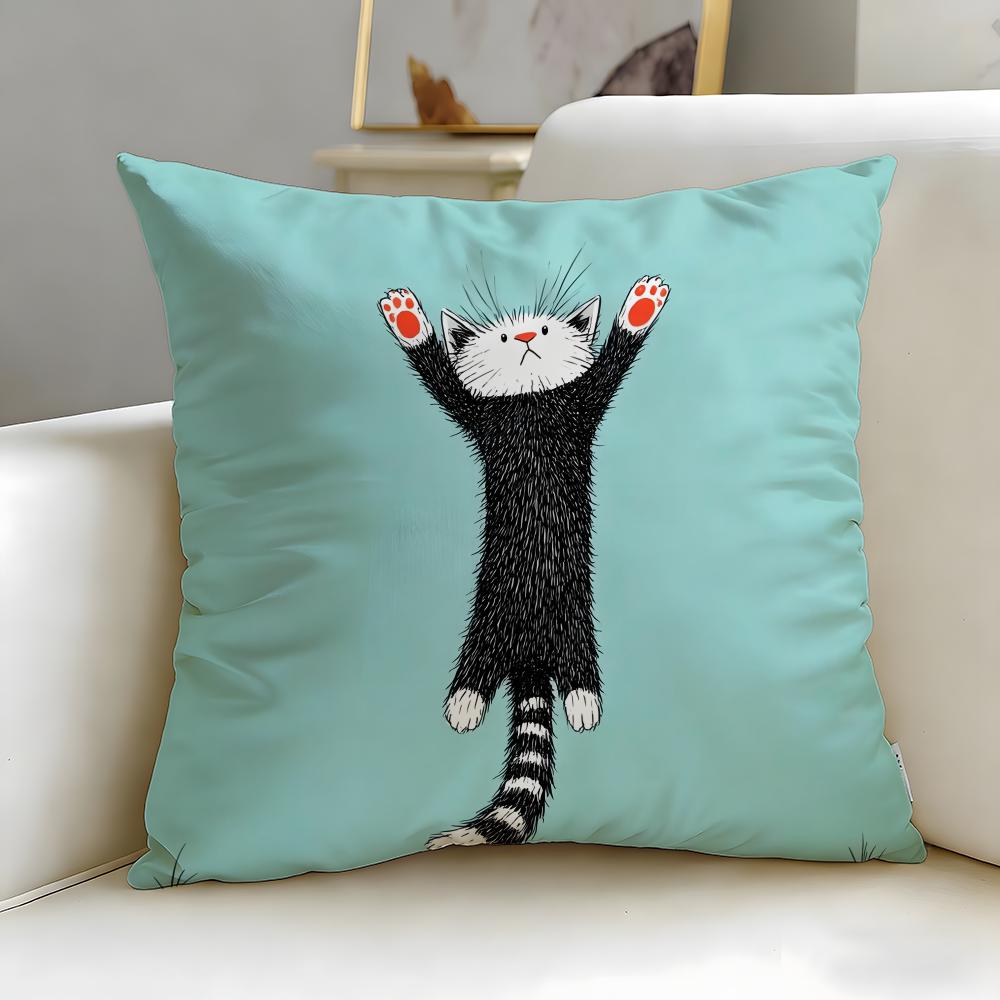 popular cartoon Naughty cat Cushion Cover Soft & Easy-Wash Pillow Case – Versatile for Couch, Bed, Travel and Office