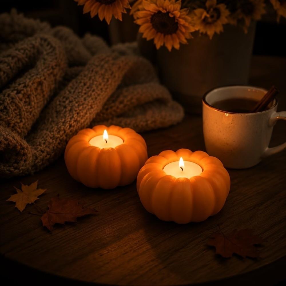 3D Printed Pumpkin Tealight Holder Vintage Ambient Candle Stand Tabletop Candlestick Living Room