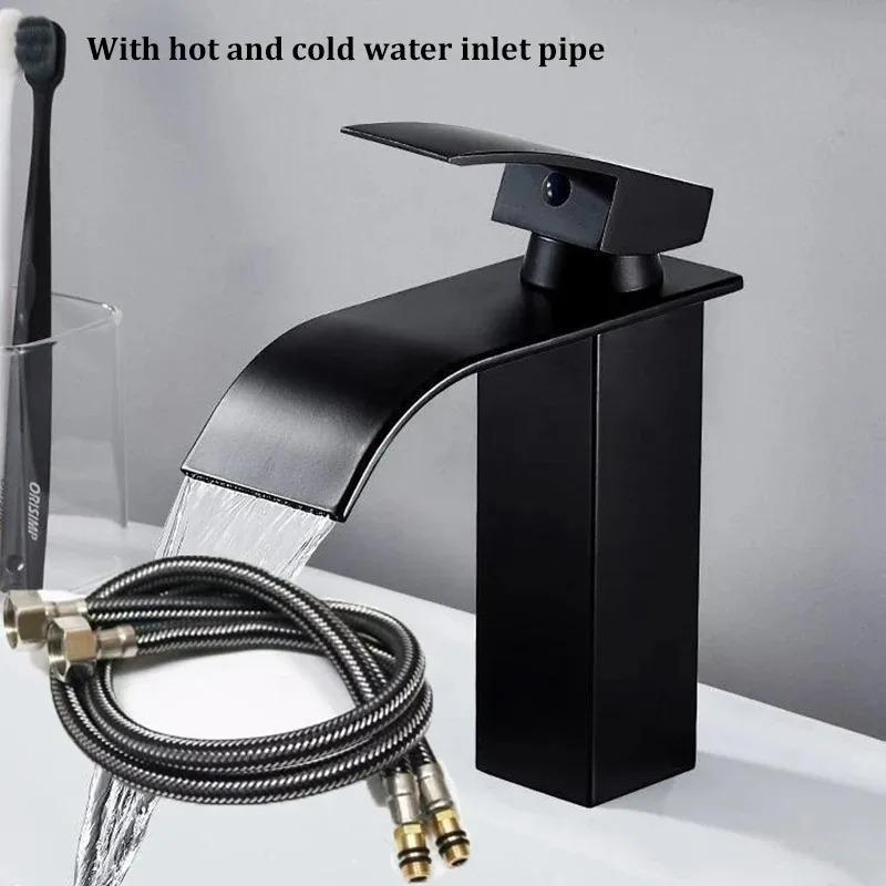 Waterfall Stainless Steel Wash Basin Faucet With Hot and Cold Water Pipe Toilet Wash Basin Bathroom Kitchen Home