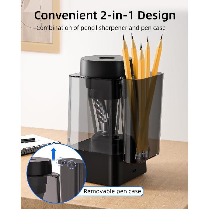 Zmol Full Automatic Electric Pencil Sharpener for Colored Pencils,Auto in & Out, Rechargeable Hands-Free,Heavy Duty Pencil Sharpeners for Classroom,