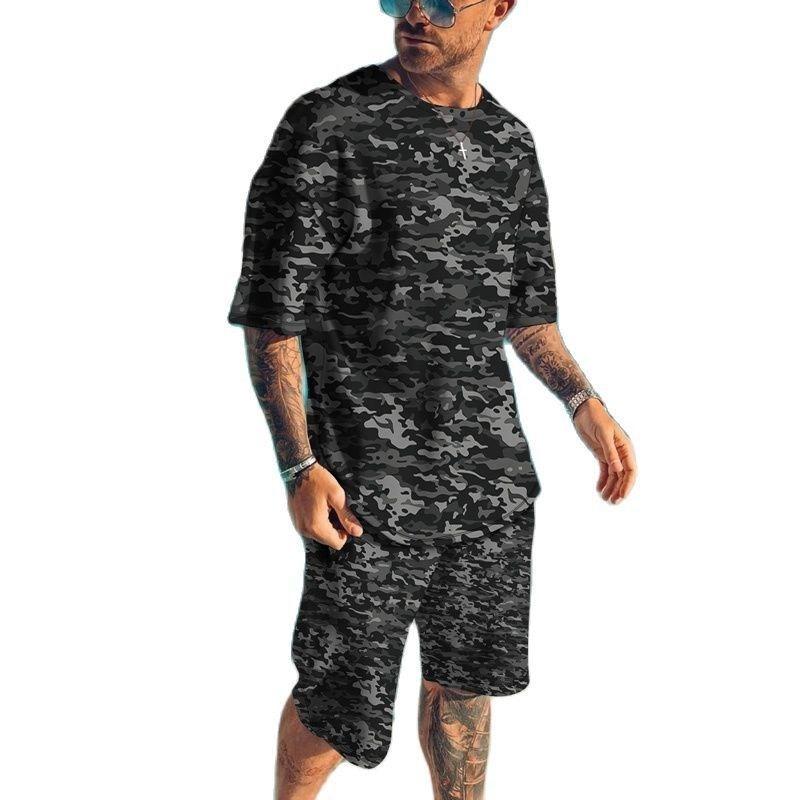 Summer New Men's Tracksuits 3D Printed T-shirt Set Camouflage