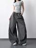2026 Women's Gray High-Waisted Wide-Leg Parachute Pants: Slimming, Casual, Loose Fit, Straight Leg
