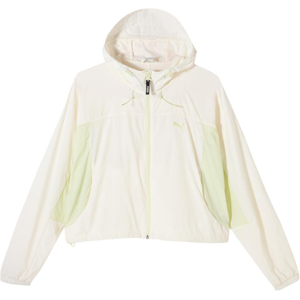 PUMA Uv Protection Windbreaker With Contrast Logo, Hooded Zip-Up, Long Sleeve, Comfortable Casual Sport Women Outerwear White 628376-65