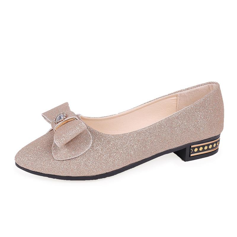 Women Glitter Flat Shoes Bow Rhinestone Decor Low Heel Slip‑On Pumps Elegant Party Wedding Evening Dress Shoes