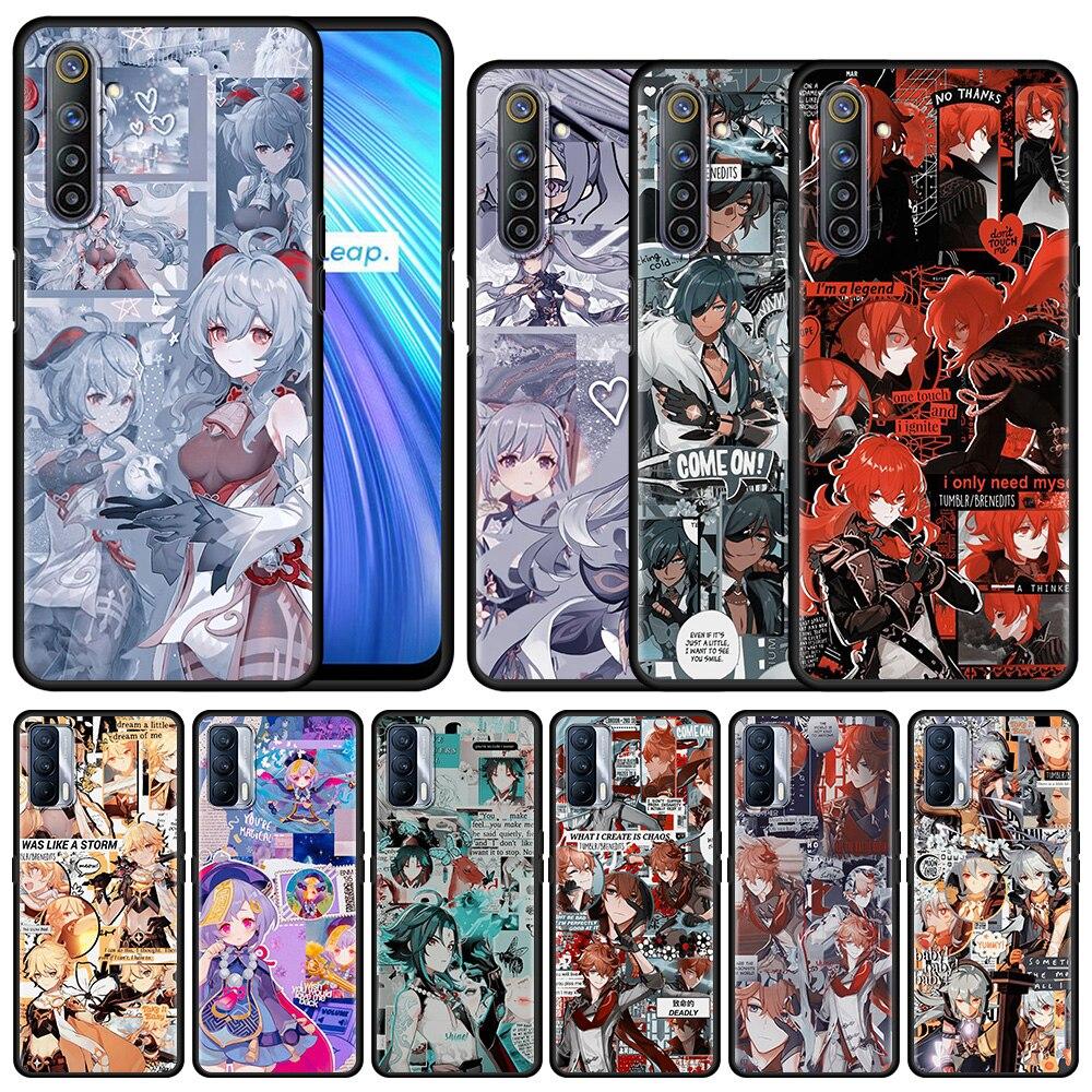 

Черный чехол для Realme 8 C21 6 7 5 X50 X7 Pro C3 XT GT Neo Master Explorer 7i C15 C11 C12 C21Y C20A Coque Genshin Impact Anime