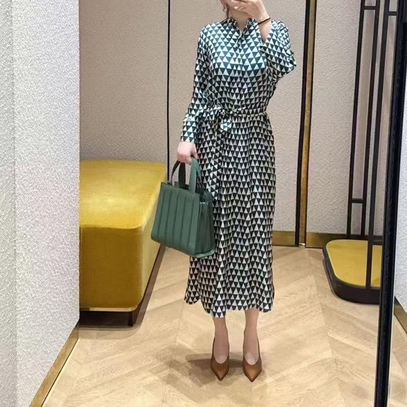 Nanyou Silk Twill Blouse Dress: High-End Women's Fall Long Sleeve Tie-Waist.
