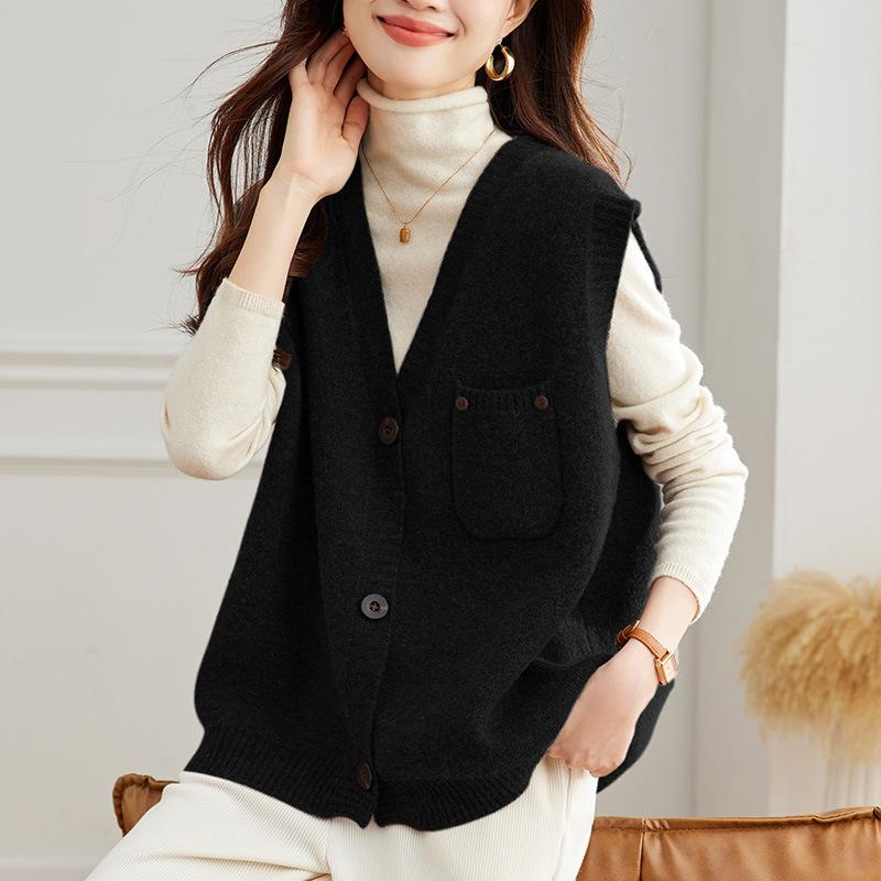 

Карманный жилет на гвоздях для женщин на весну Простой ретро корейский дизайн с V-образным вырезом Топ для женщин One size