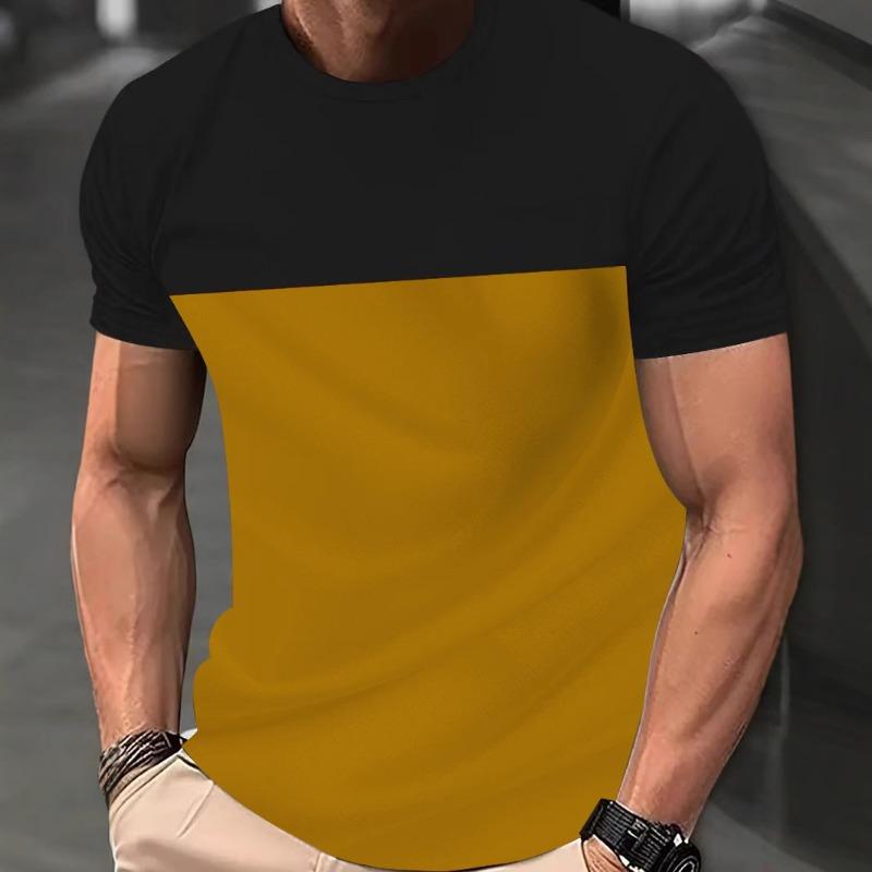 Tricou de vară cu mânecă scurtă pentru bărbați, pentru sport în aer liber, fitness, casual, cu blocuri de culoare