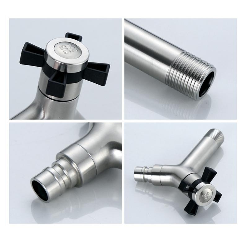 Stainless Steel Brushed Outdoor Garden Washing Machine Tap Sink Faucet G1/2 Threaded Cold Water Taps