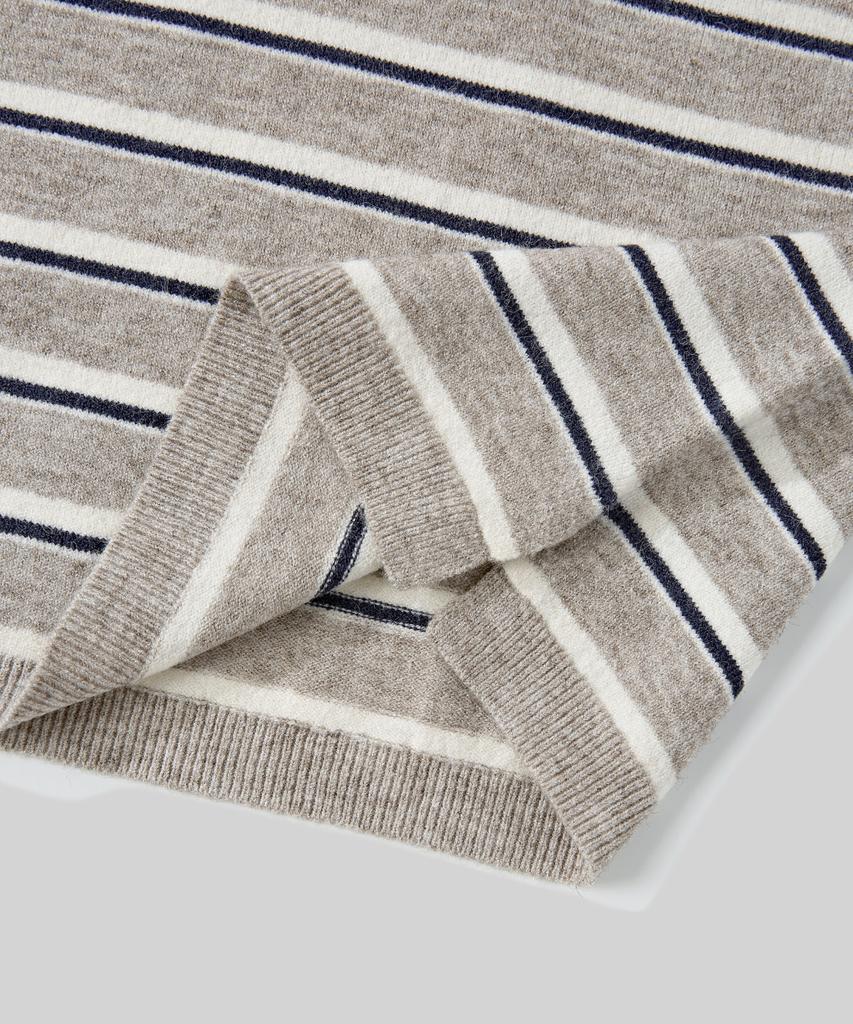 Beodeonteu Hairy Stripe Collar Knit [Light Brown]