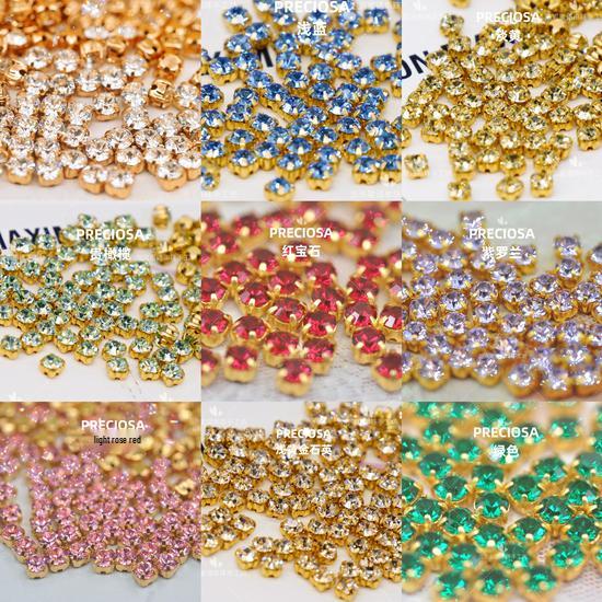Czech Preciosa Claw Rhinestones Gold Base, PP24/31, 3mm/4mm, 20 Pieces