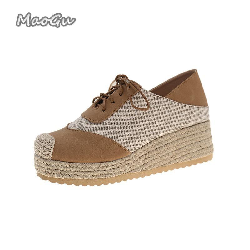 

Эспадрильи на танкетке смешанных цветов для женщин, плетеные, на толстой подошве, обувь рыбака, женские, на шнуровке, повседневные кроссовки на платформе 42 хаки