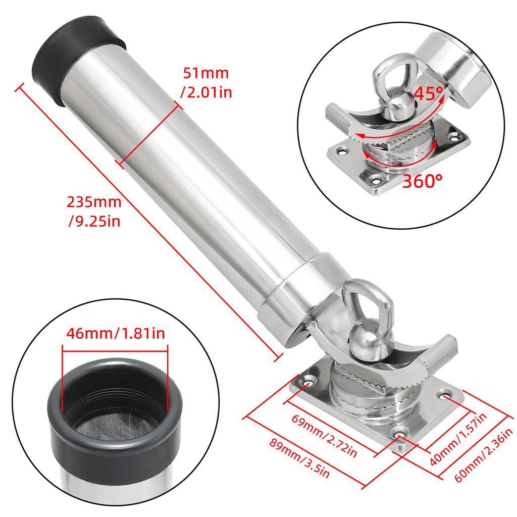 Marine 360 Degree Rod Holder Deck Mount 304 Stainless Steel Adjustable Fishing Rod Holder For Marine Boat Yacht Accessories