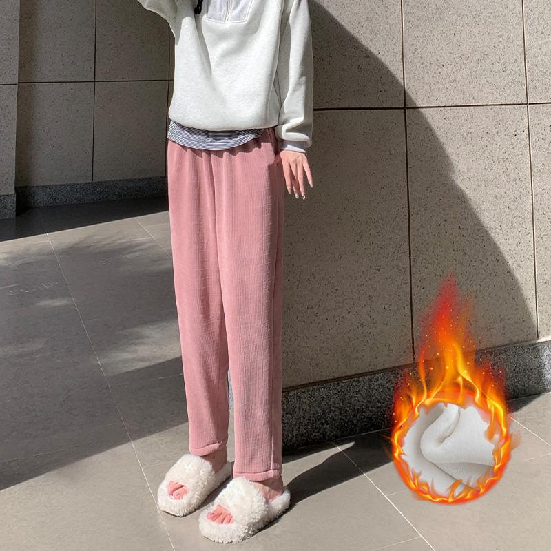 

580г Бабушкины штаны Плюс Бархатные Утепленные Теплые Штаны Женские Осенне-зимние Повседневные С высокой талией Стройнящие Брюки-морковки Прямые Широкие брюки. XL розовый