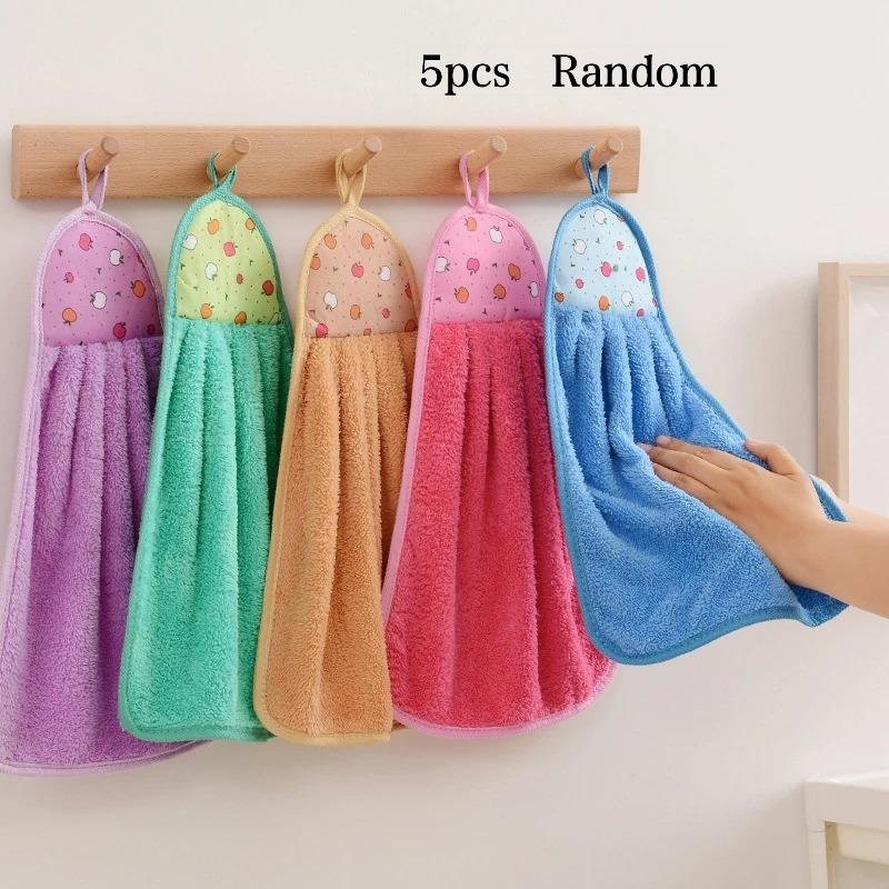 3/5/10pcs Hanging Coral Fleece Hand Bathroom Towel Wholesale Kitchen Cleaning Cloth Children's Handkerchief Absorbent Hand Towel