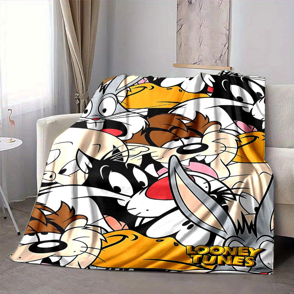 

1pc Cartoon Character Looney Tunes Flannel Throw Blanket - Lightweight Soft Warm All-Season Blanket for Sofa, Bed, Travel, Camping L1029163 80x120cm