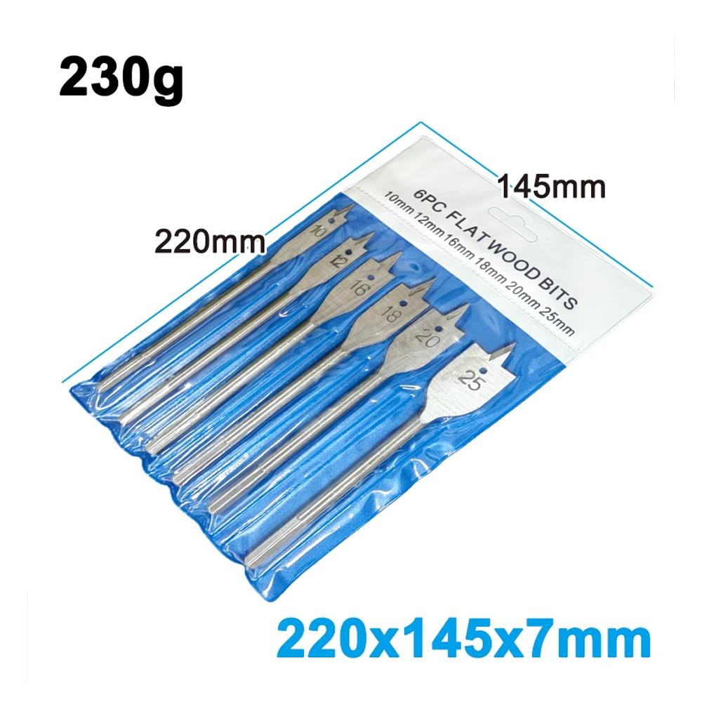 6PC Woodworking Drill Bit Set - Hex Shank Flat Wood Drills for Smooth Hole Opening in Wood Boards Planks