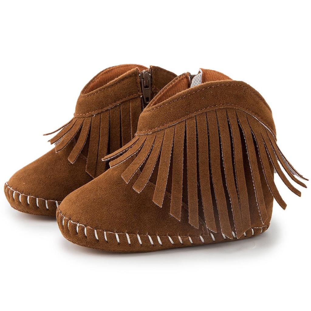 Warm Velvet Baby Boots with Soft Rubber Soles and Non-Slip Tassels