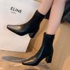 2025 autumn and winter new elastic leather invisible height increase women's shoes women's boots short boots zipper fashion boots thick heel fashion