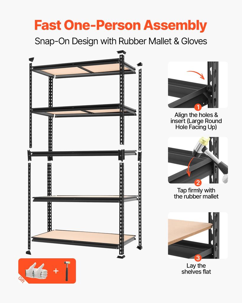 VEVOR Storage Shelves, 5-Tier Adjustable, 1134 kg Capacity, Heavy Duty Garage Storage Shelving Unit, Metal Utility Rack Shelf