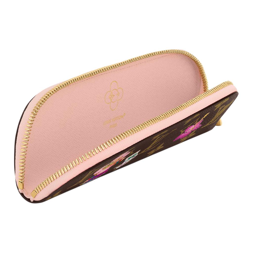 Louis Vuitton Korea Limited Traditional Floral Illustration Gold Metal Accessories Monogram Coated Canvas Clutch Women clutch Brown Light-Pink GI1504
