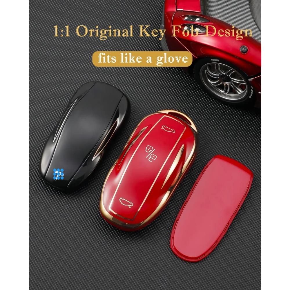 For Tesla Model X Key Fob Cover with Keychain, Full Cover Protection Key Fob Case Premium Soft TPU Smart Remote Key Holder