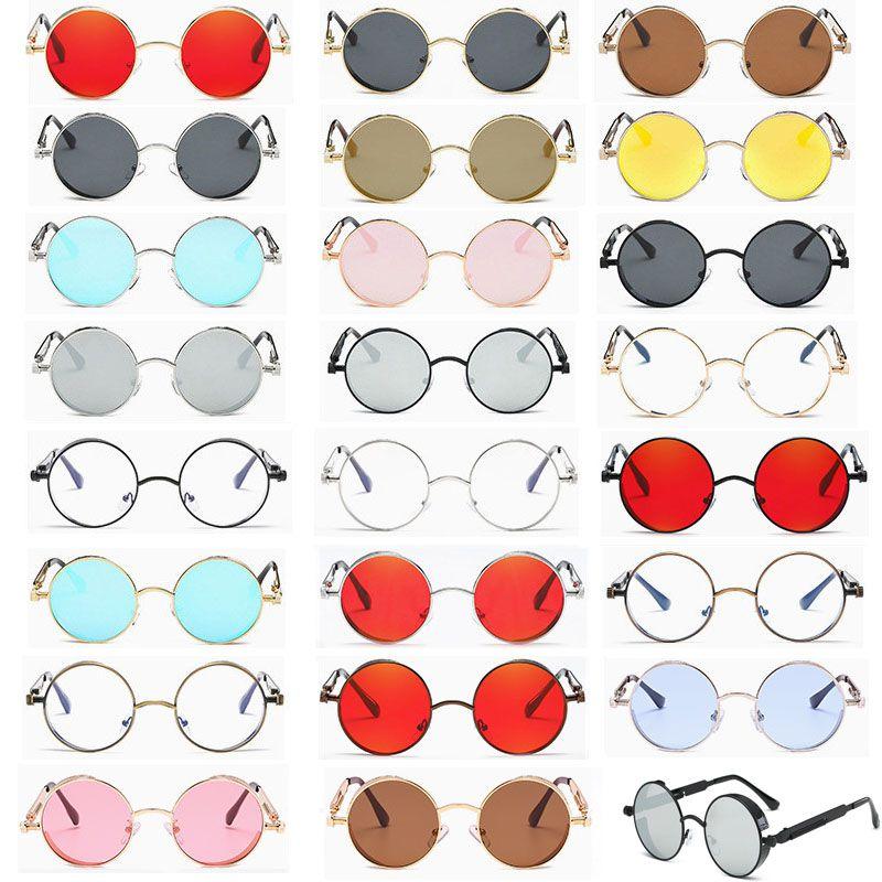 Vintage Steampunk Round Sunglasses With Reflective Mirrored Lenses And Metal Frame