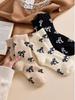 Australian Wool Socks for Women, Autumn and Winter, Fleece-Lined, Thickened, Warm, with Bow, Home Maternity Socks, Plush Floor Sleep Socks